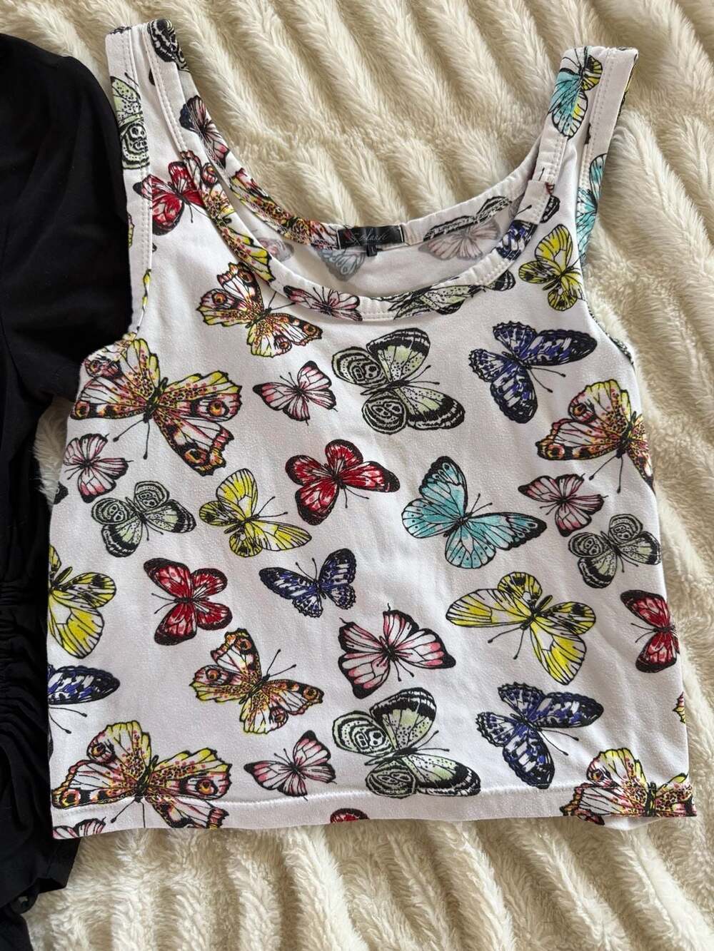 PERSAYA Black Ruched Side Tie T-Shirt and Butterfly Print Tank Top Set - Picture 4 of 5